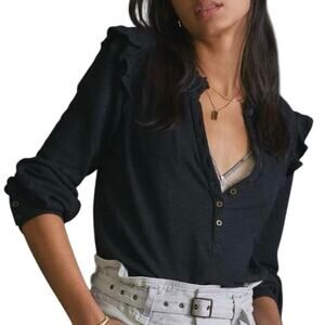 Pilcro Ruffled Henley Long Sleeve Top, L or XL, New with Tag $80